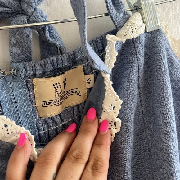 Fashion Brand Company Sweetheart Linen halter Dress Light Blue - Picture 5 of 7